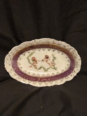 Antique Victorian Mythological Cherub Oval Vanity Tray